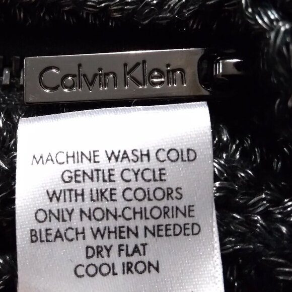 Black & Silver Metallic Knit Long Boat Neck Pullover Sweater Zip Detail Sz S/P - Picture 7 of 9